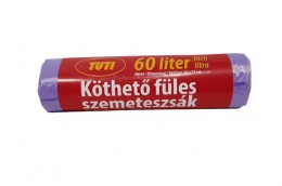 Szemeteszsák, köthető füles, 60 l, 16 db, 60x75 cm, 18 µ, TUTI, lila