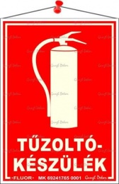 Információs tábla, 12,5x17,5 cm, fluoreszkáló, utánvilágítós, "Tűzoltókészülék"